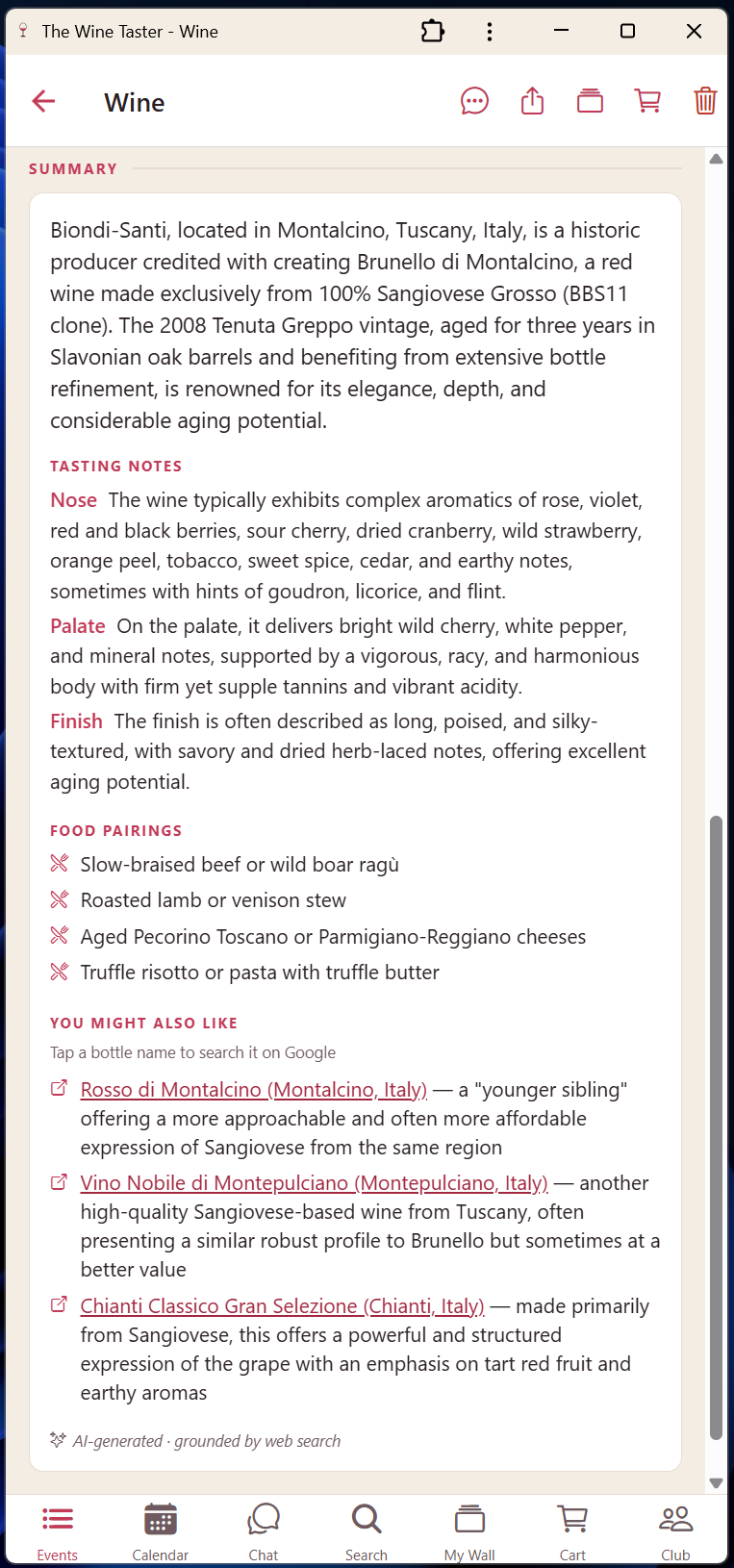 AI tasting notes for a wine